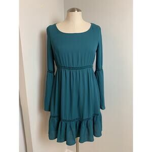 As U Wish Dress Blue Green Tiered Long Sleeve Boho Size Small